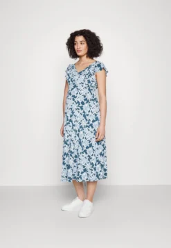 Midi V Flared Dress Witrh Ruffle Sleevees - Robe En Jersey - Dark Blue/Blue