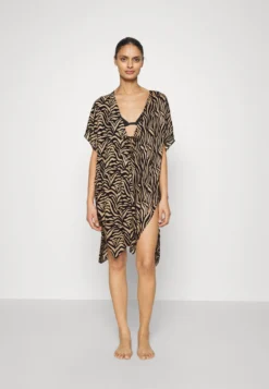 Anna Field Printed Short Kimono / 606 - Khaki_003 - Off-White - Accessoire De Plage - Black/Tan