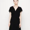 Frilled Cap Sleeves Flared Dress - Robe En Jersey - Black