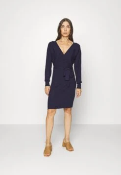Anna Field Wrap V Ausschnitt Mini Strickkleid Mit Gürtel - Robe Fourreau - Dark Blue